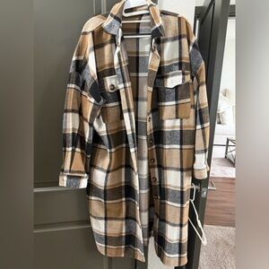 Plaid Tan and Black Women's Coat